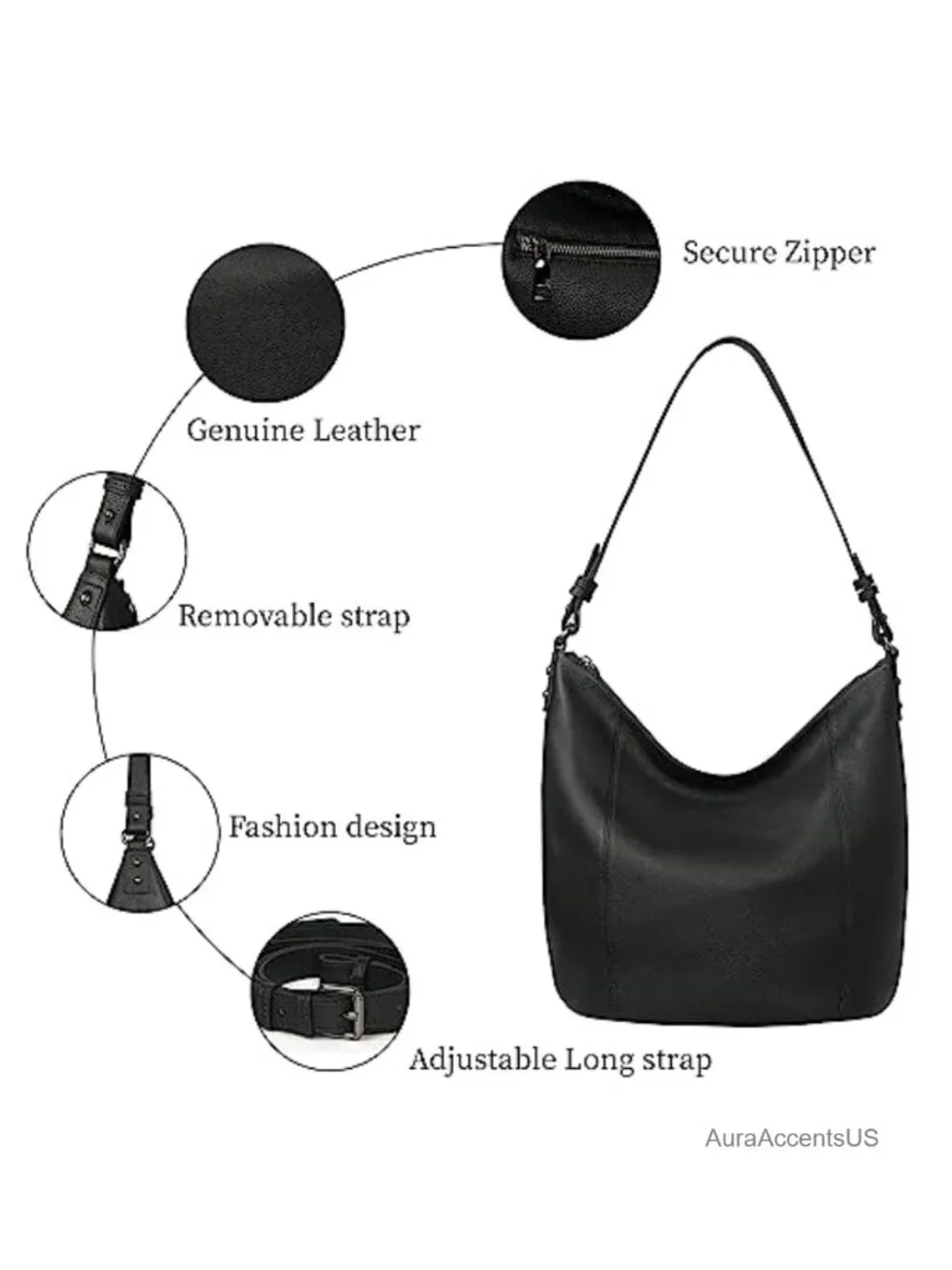Genuine Leather Hobo Bag with Crossbody Strap Large Capacity Tote